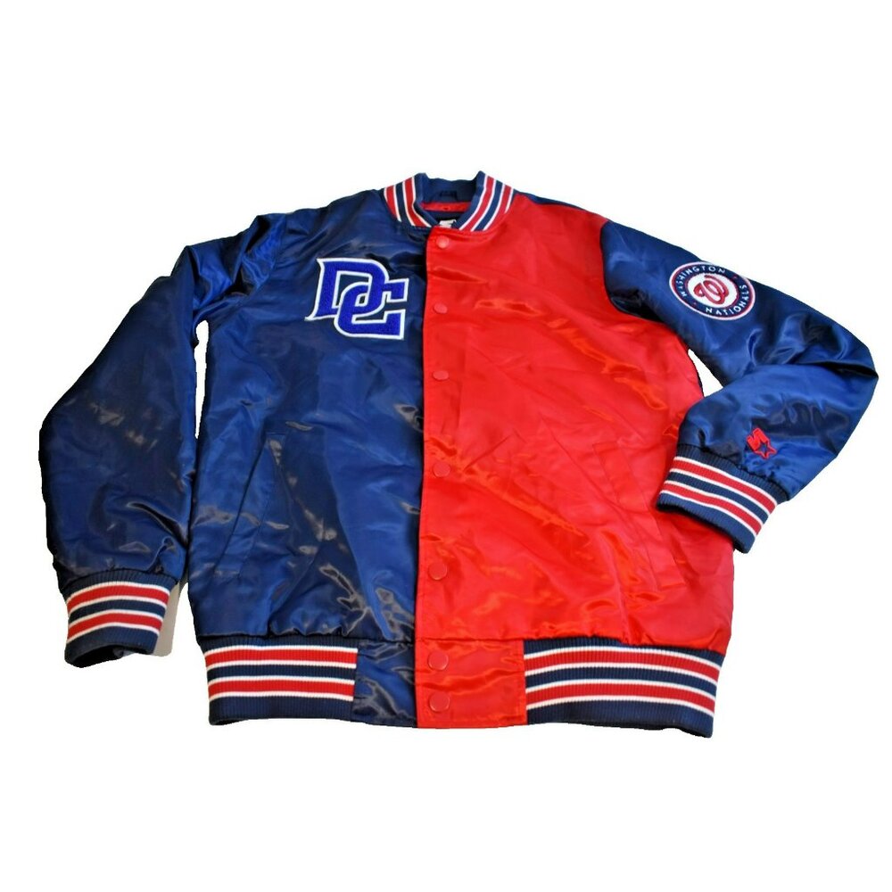 Washington Nationals Starter Varsity Style Jacket Men's Large Patches Red Blue